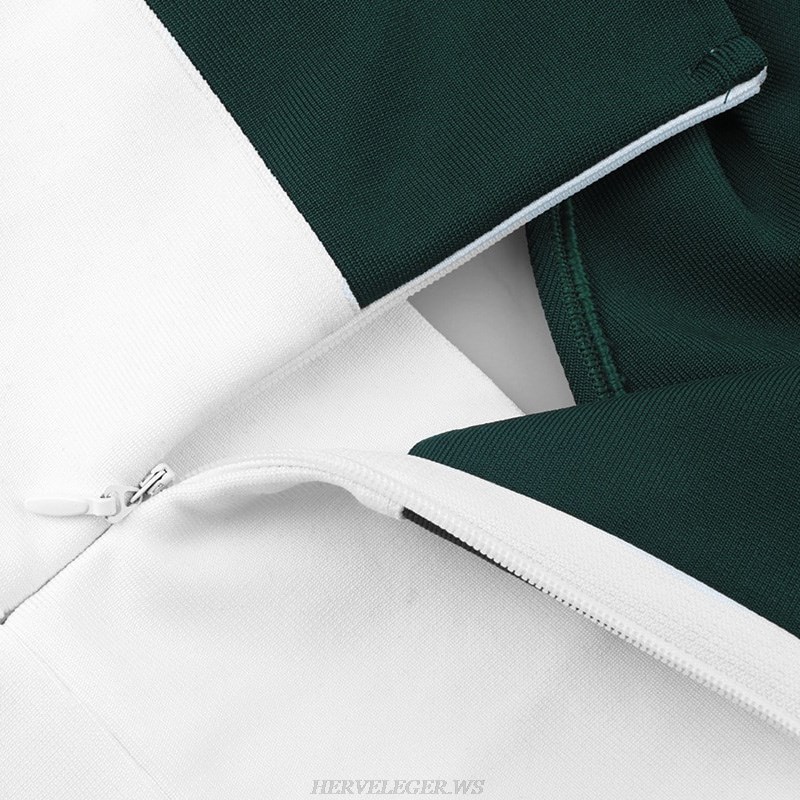 Herve Leger White Green Bardot Strap Dress