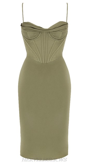 Herve Leger Green Bustier Corset Satin Dress