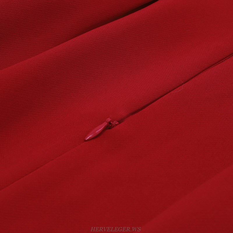 Herve Leger Red Bustier Pleated Dress