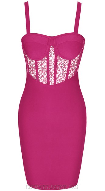 Herve Leger Pink Bustier Structured Lace Dress