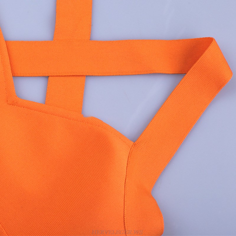 Herve Leger Orange Cross Back Detail Dress