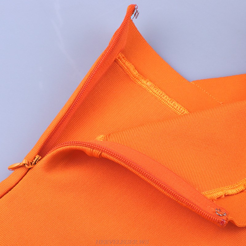 Herve Leger Orange Cross Back Detail Dress