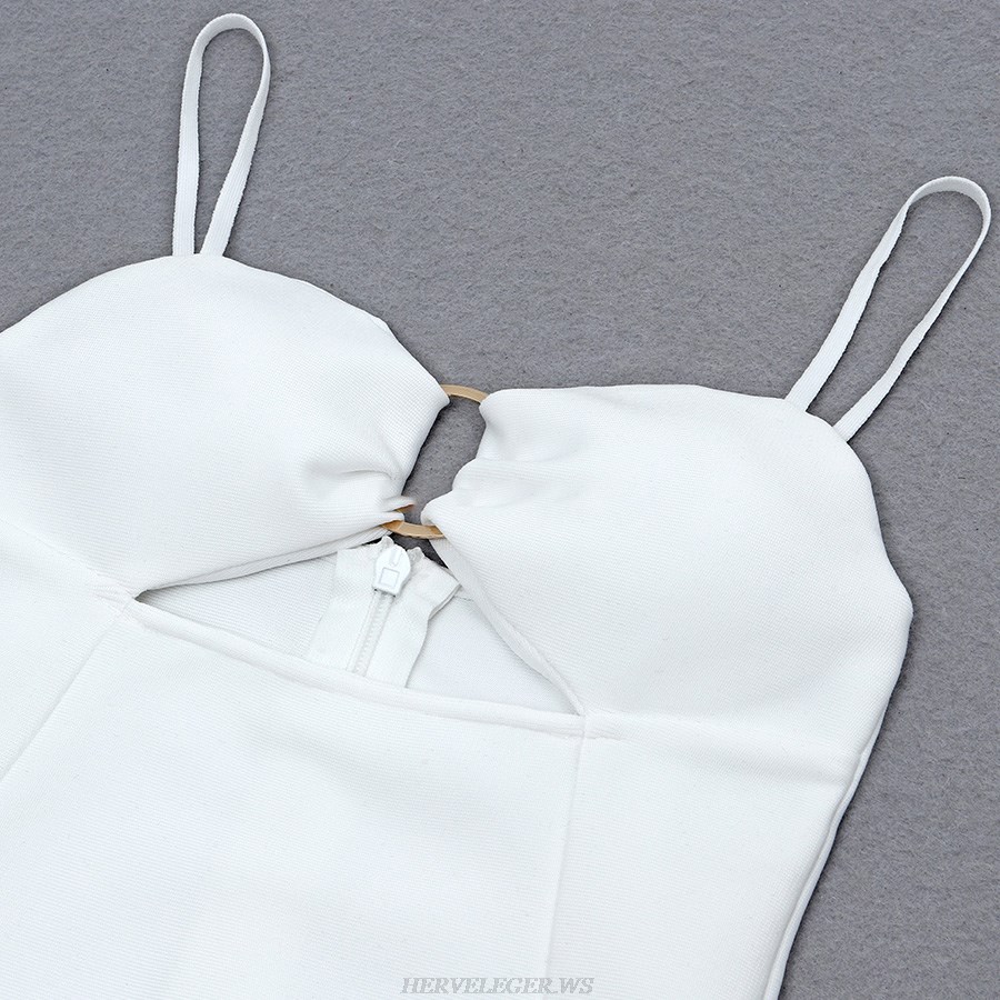 Herve Leger White Cut Out Detail Dress