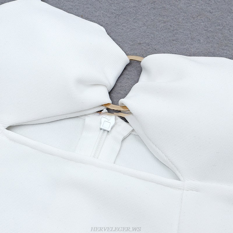 Herve Leger White Cut Out Detail Dress