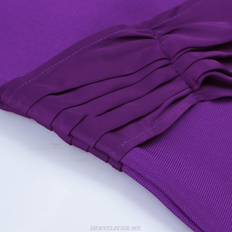Herve Leger Purple Draped Chiffon Detail Dress
