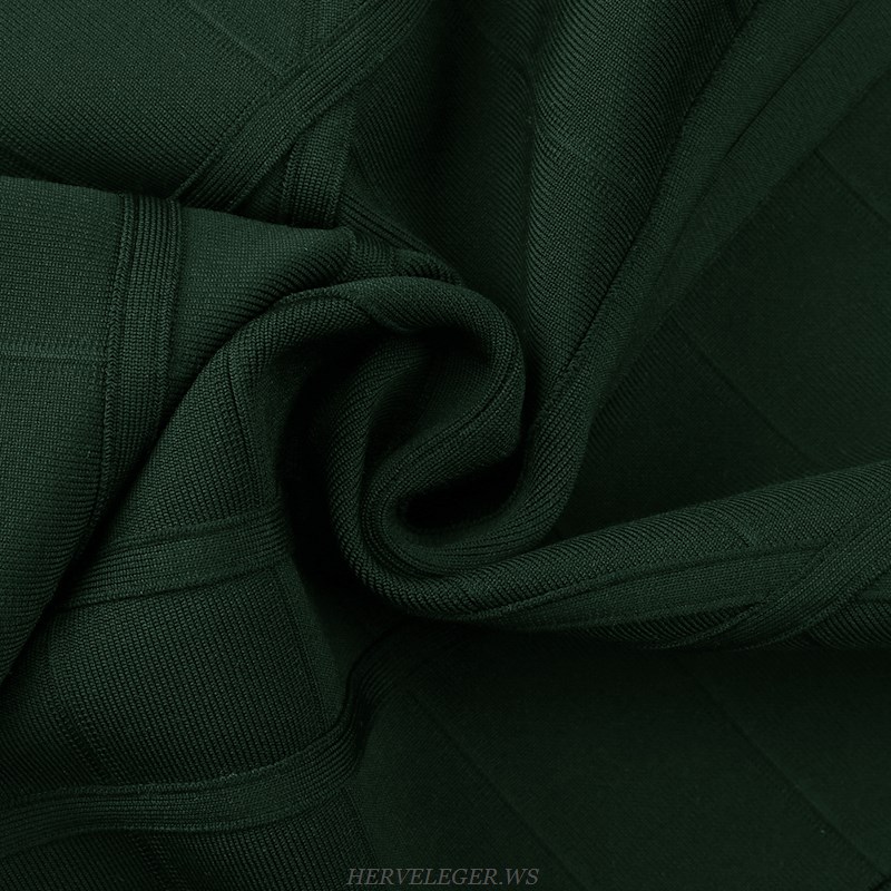 Herve Leger Green Frill Detail Bardot Dress