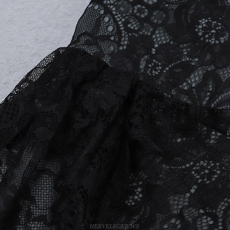Herve Leger Grey Black Lace Insert Dress