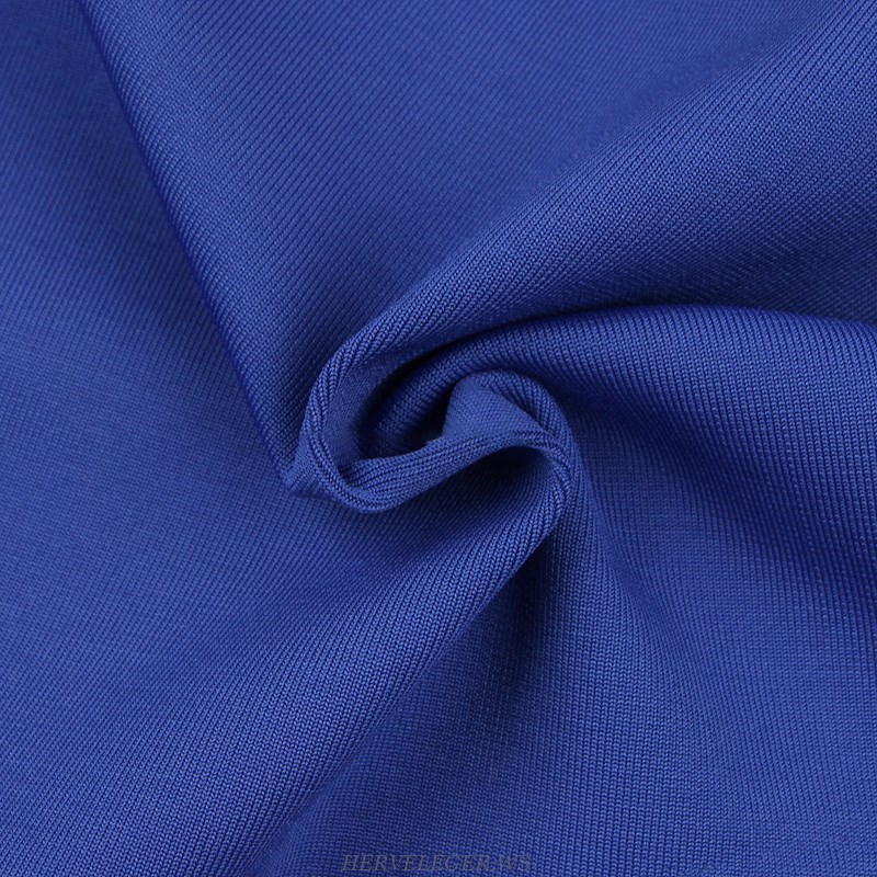 Herve Leger Blue Long Sleeve Embellished Panel Dress