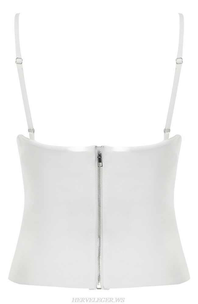Herve Leger White Mesh Detail Crop Top