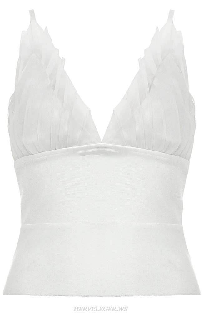 Herve Leger White Mesh Detail Crop Top