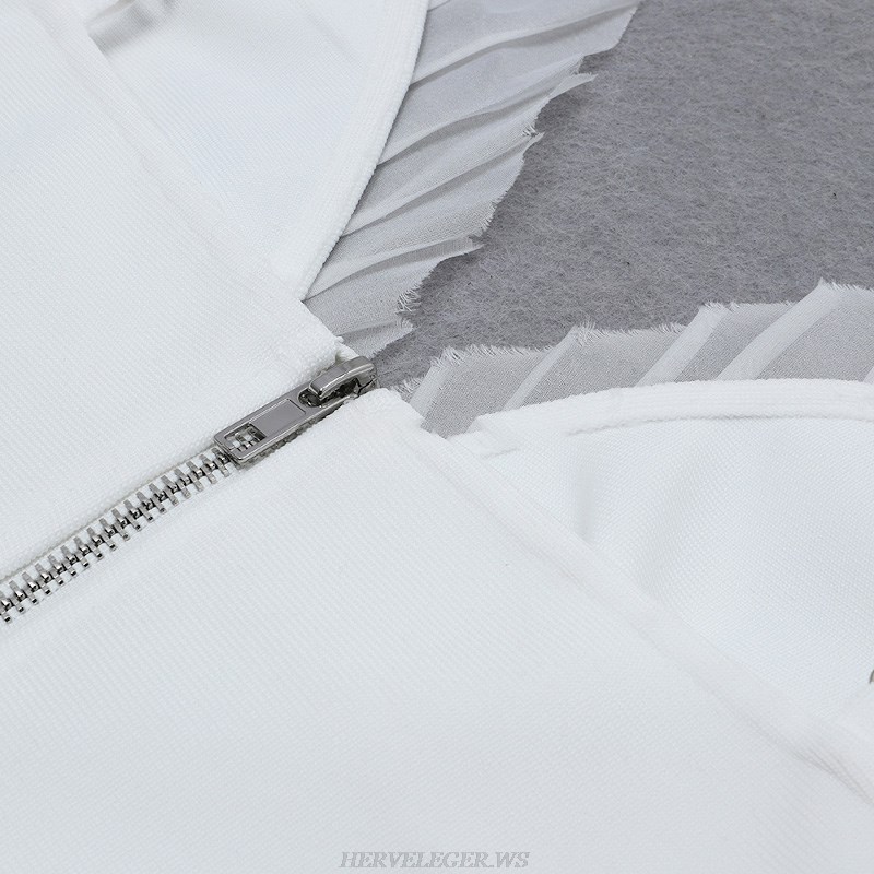 Herve Leger White Mesh Detail Crop Top