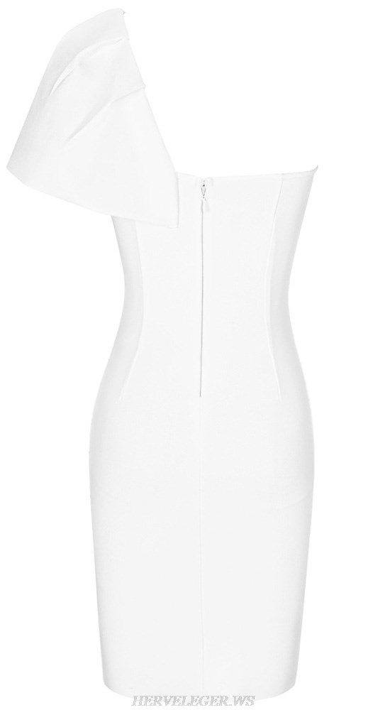 Herve Leger White One Shoulder Dress
