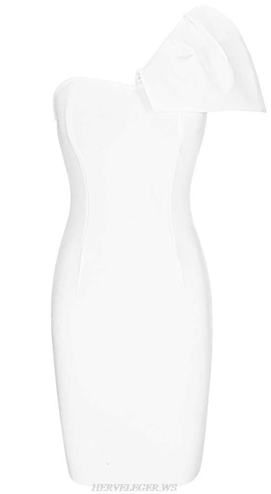 Herve Leger White One Shoulder Dress
