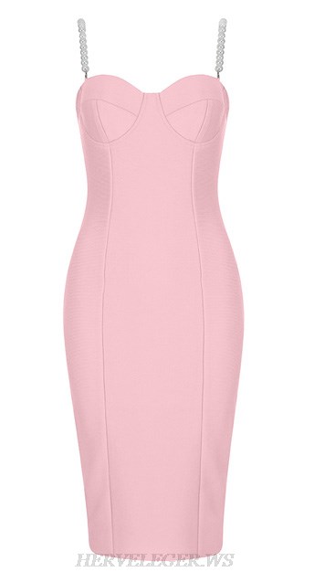 Herve Leger Pink Pearl Strap Bustier Dress