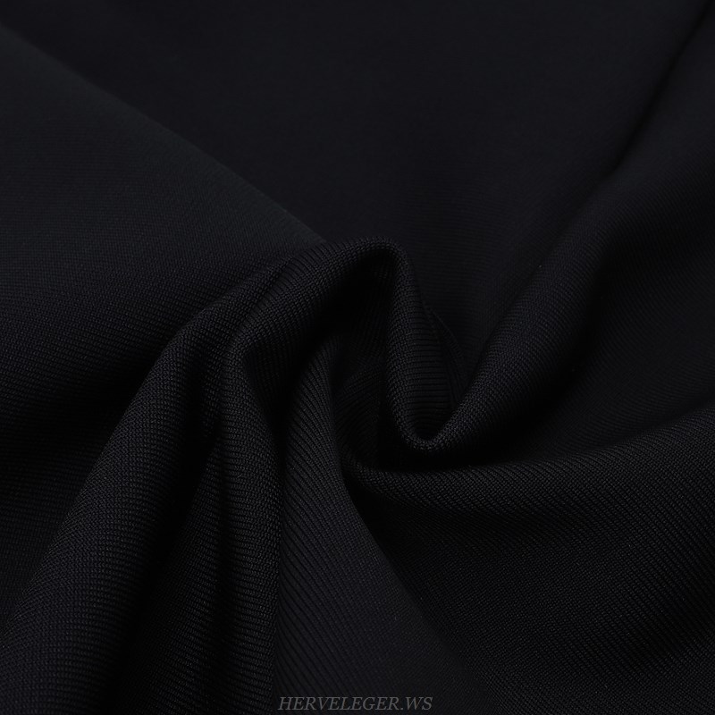 Herve Leger Black Plunge V Neck Asymmetric Dress