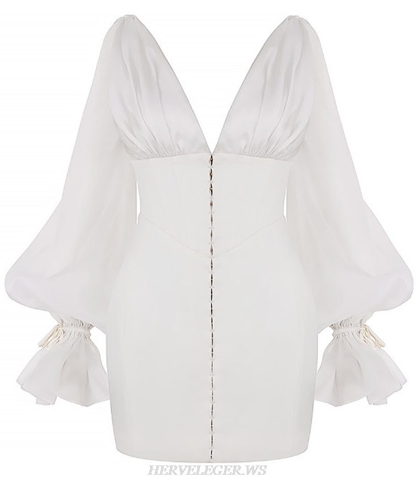 Herve Leger White Puff Sleeve Corset Dress
