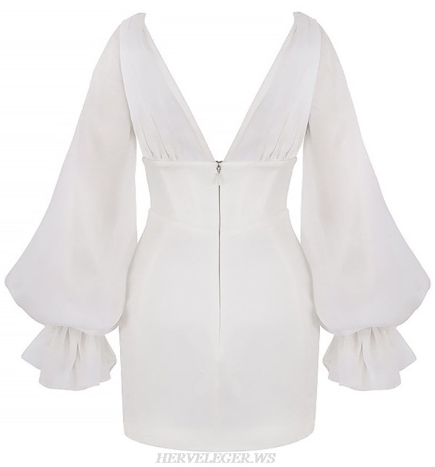 Herve Leger White Puff Sleeve Corset Dress