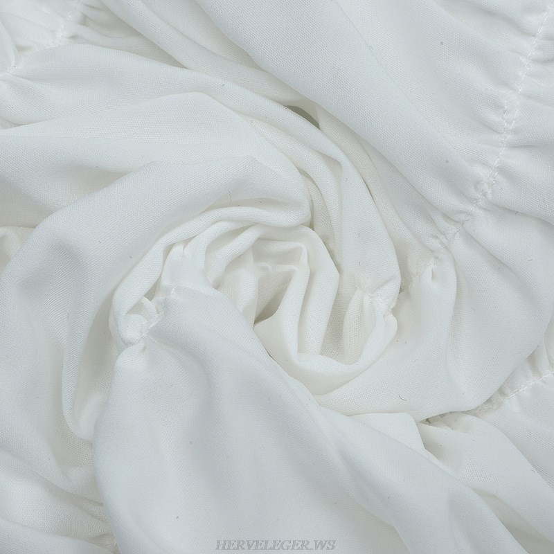 Herve Leger White Puff Sleeve Ruched Dress