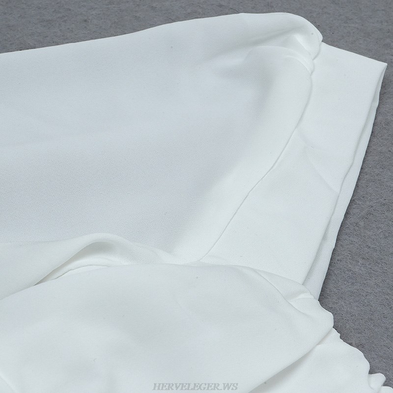 Herve Leger White Puff Sleeve Ruched Dress