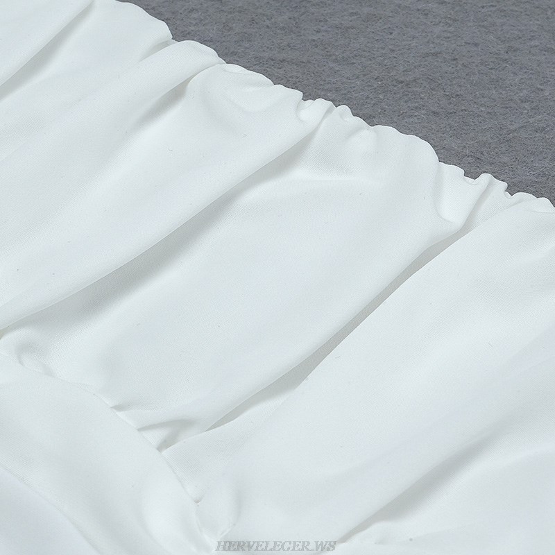 Herve Leger White Puff Sleeve Ruched Dress