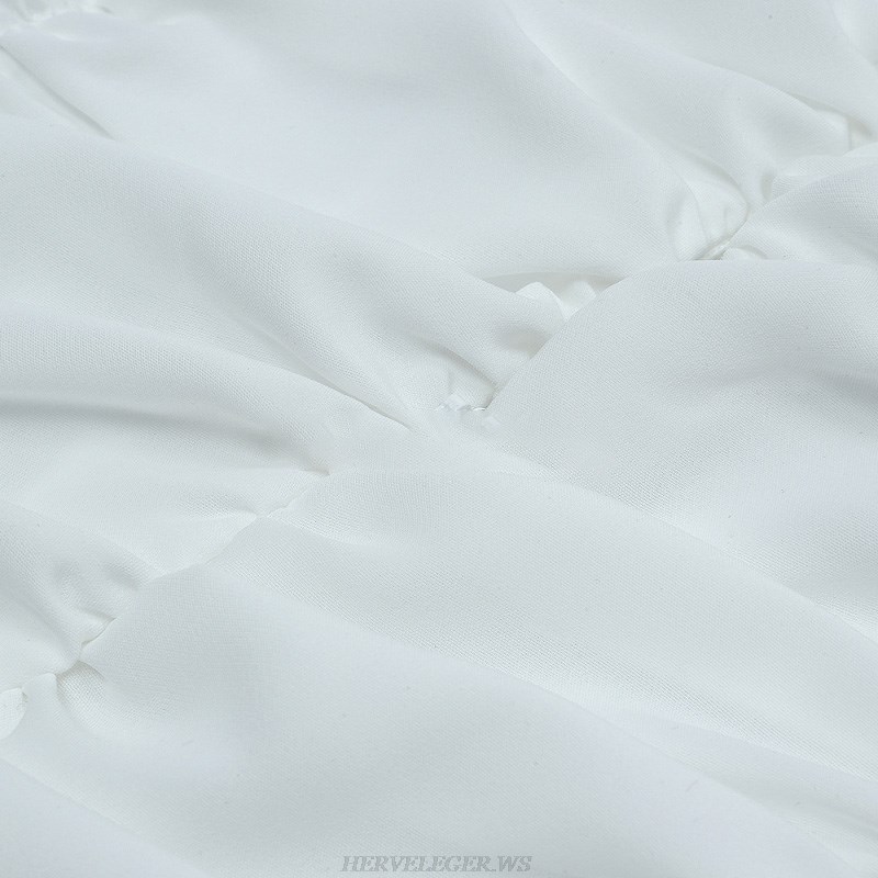 Herve Leger White Puff Sleeve Ruched Dress
