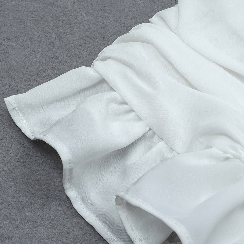 Herve Leger White Puff Sleeve Ruched Dress