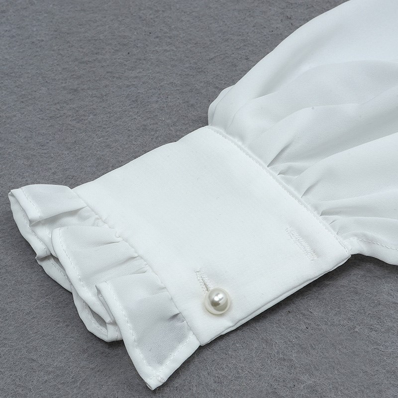 Herve Leger White Puff Sleeve Ruched Dress
