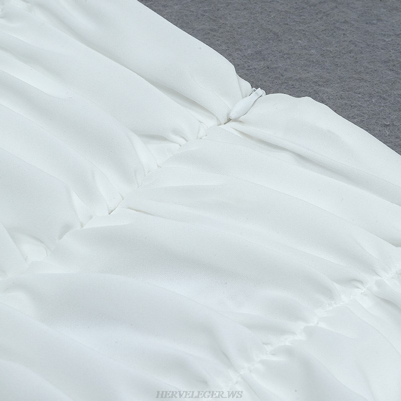 Herve Leger White Puff Sleeve Ruched Dress