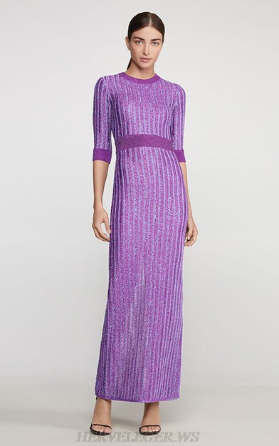 Herve Leger Purple Ribbed Gown