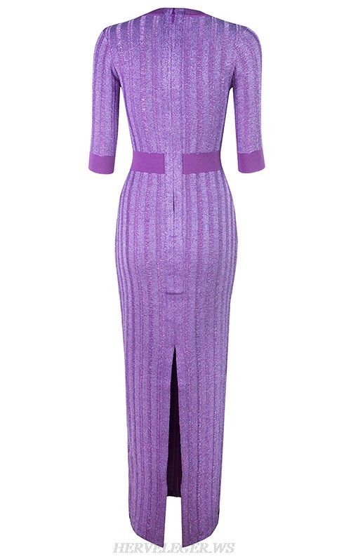 Herve Leger Purple Ribbed Gown