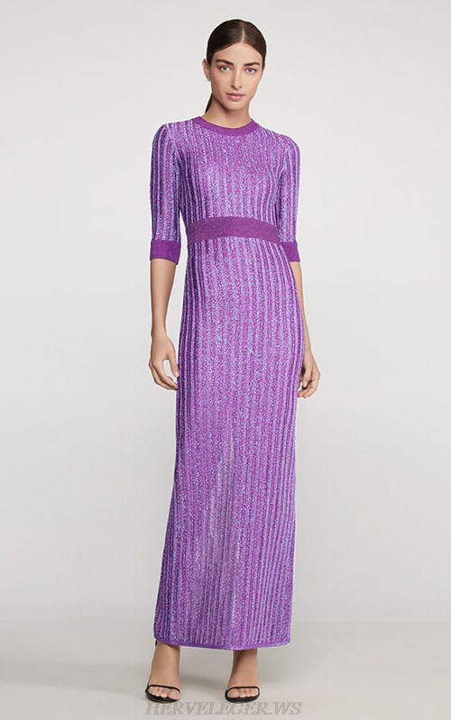 Herve Leger Purple Ribbed Gown