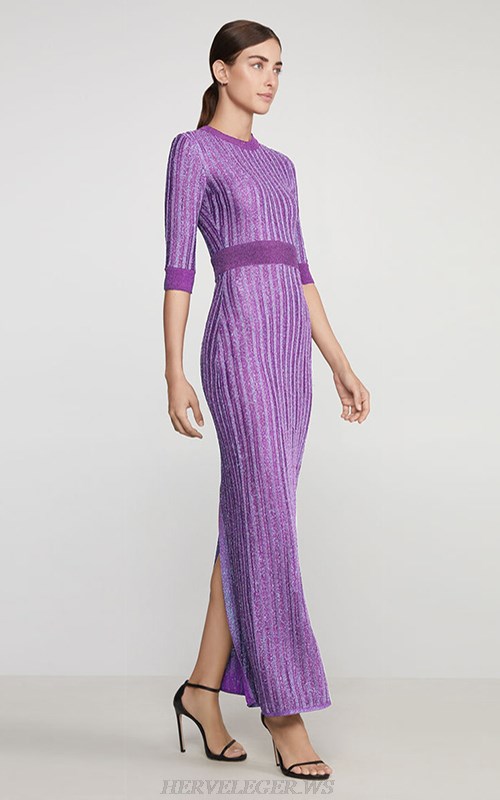 Herve Leger Purple Ribbed Gown