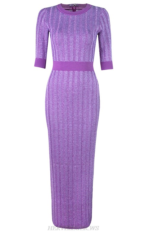 Herve Leger Purple Ribbed Gown