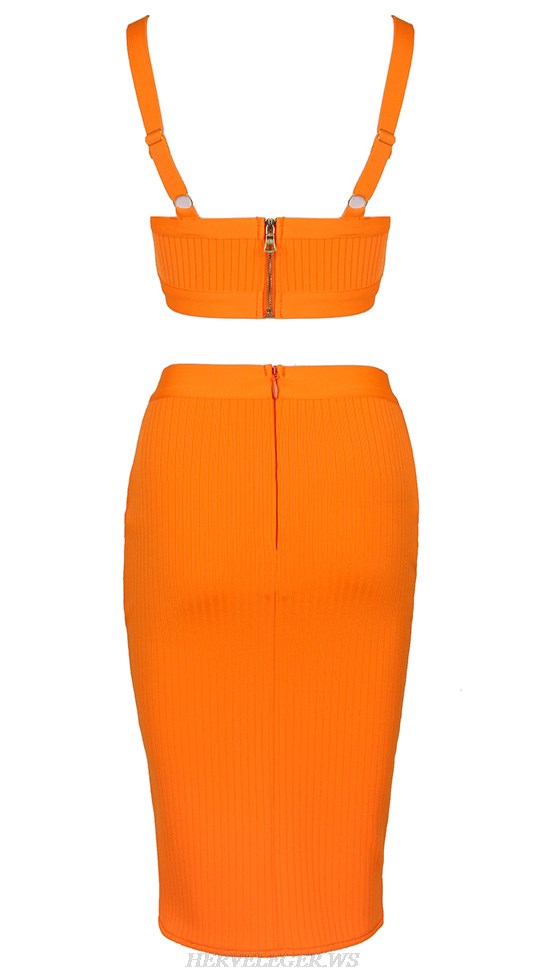 Herve Leger Orange Ribbed Two Piece Dress