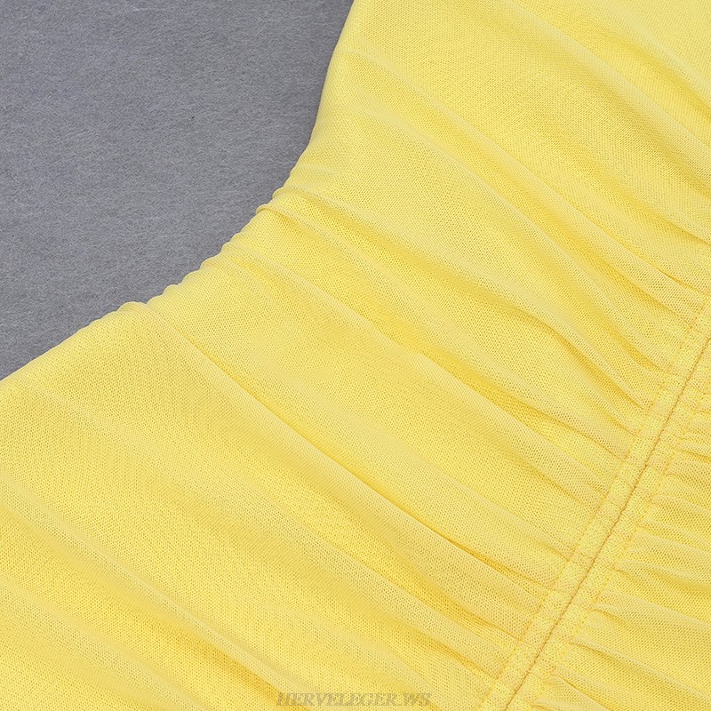 Herve Leger Yellow Ruched Mermaid Dress