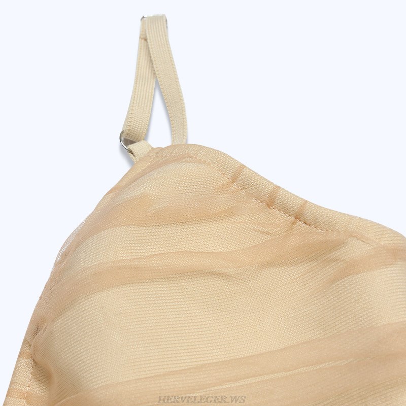 Herve Leger Nude Ruched Mesh Jumpsuit