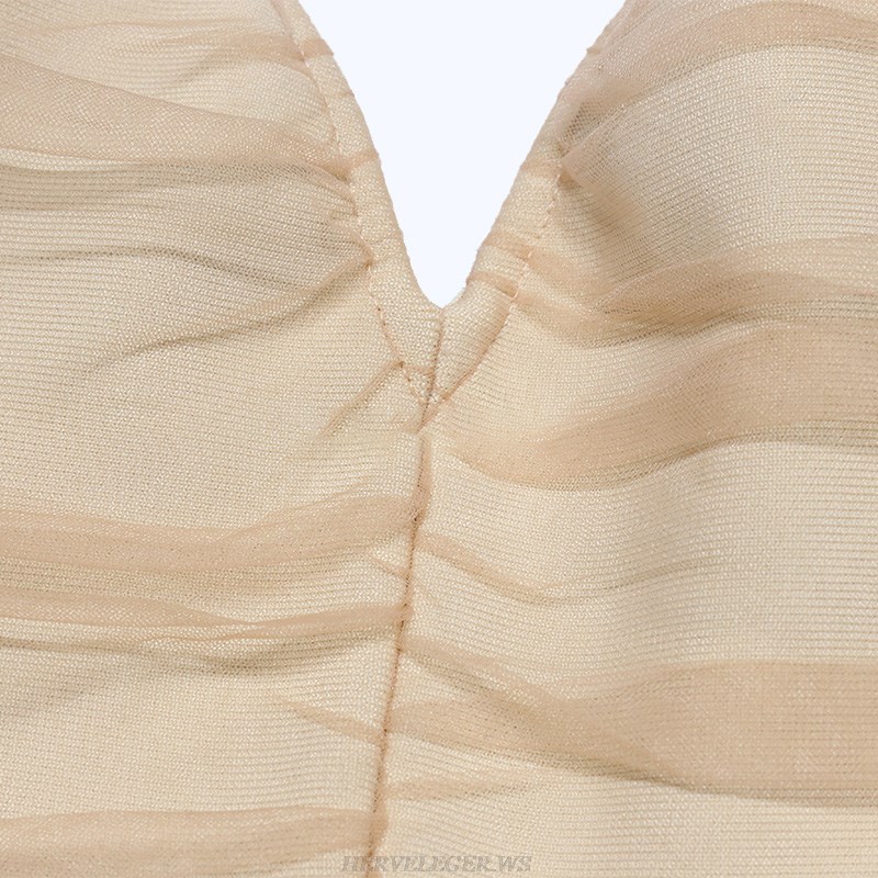 Herve Leger Nude Ruched Mesh Jumpsuit