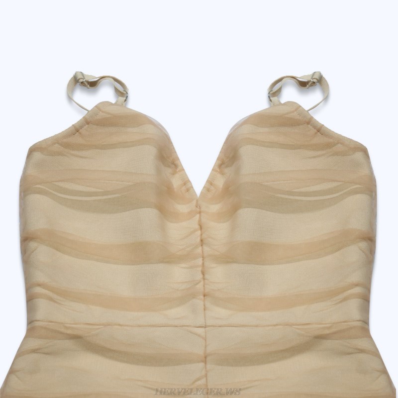 Herve Leger Nude Ruched Mesh Jumpsuit