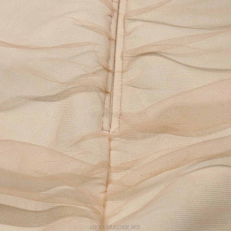 Herve Leger Nude Ruched Mesh Jumpsuit