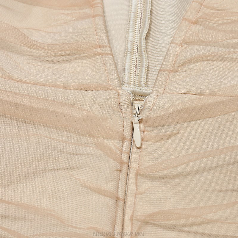 Herve Leger Nude Ruched Mesh Jumpsuit