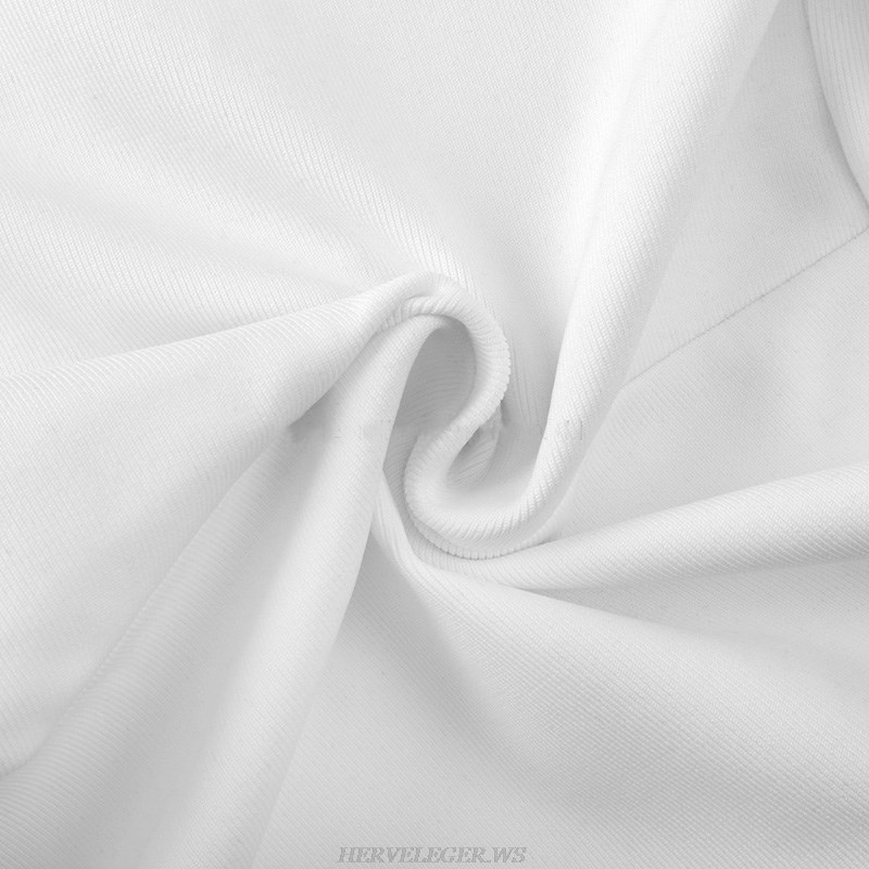 Herve Leger White Ruffle Bardot Jumpsuit