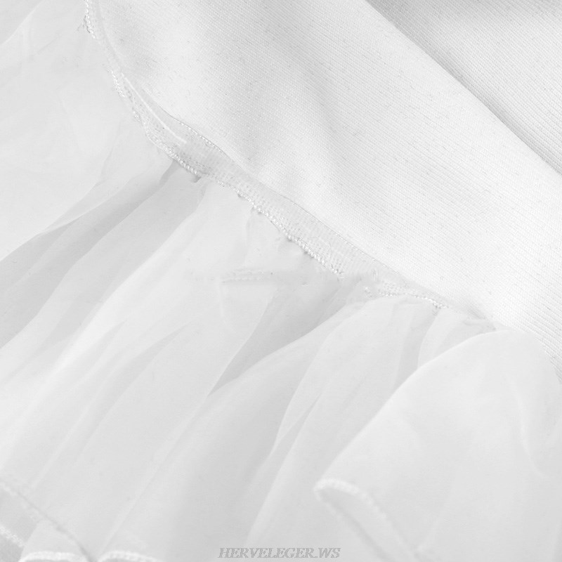 Herve Leger White Ruffle Bardot Jumpsuit