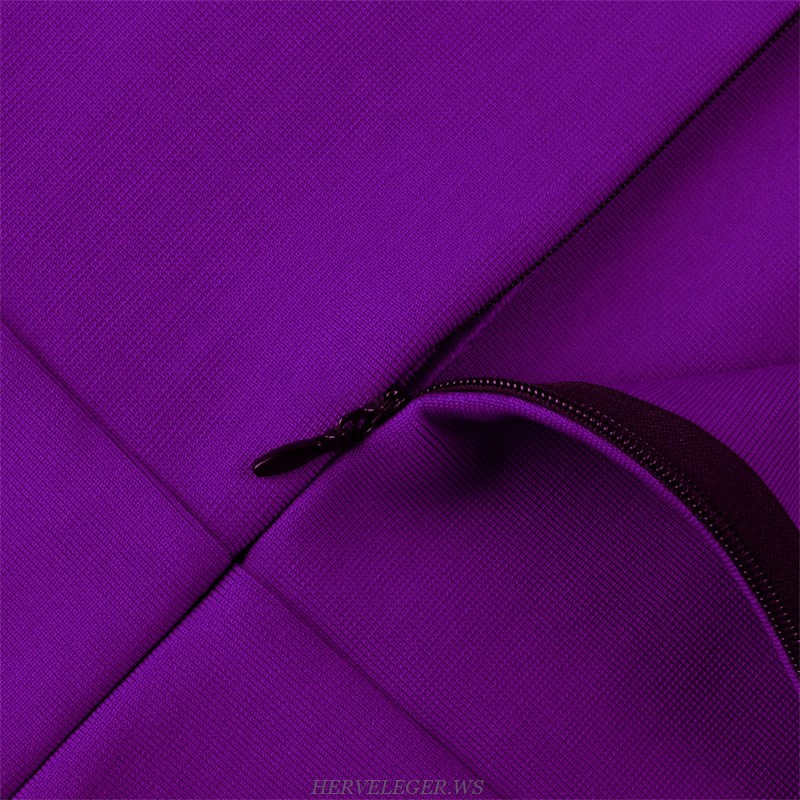 Herve Leger Purple Ruffle Sleeve Lace Insert Dress