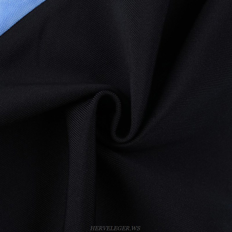 Herve Leger Black Blue Sequin Asymmetric Dress