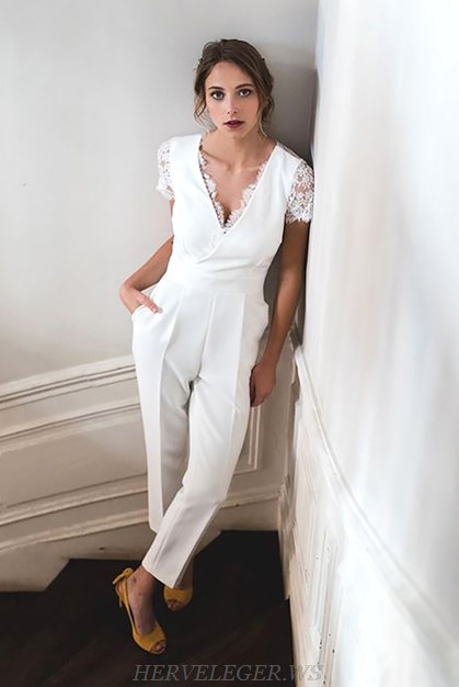 Herve Leger White Short Sleeve Lace Insert Jumpsuit Herve Leger White Short Sleeve Lace Insert Jumpsuit
