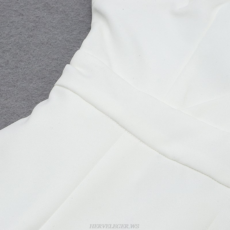 Herve Leger White Short Sleeve Lace Insert Jumpsuit