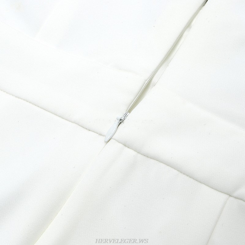 Herve Leger White Short Sleeve Lace Insert Jumpsuit