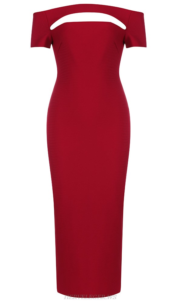 Herve Leger Red Short Sleeve Dress