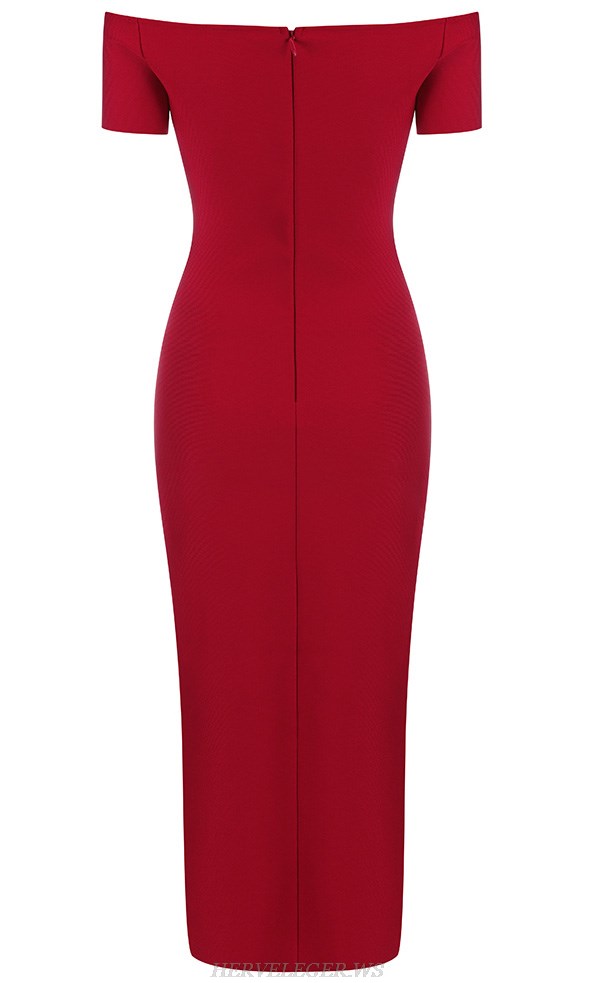 Herve Leger Red Short Sleeve Dress