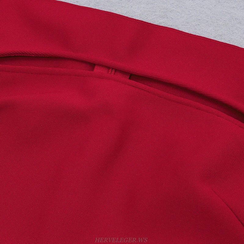 Herve Leger Red Short Sleeve Dress